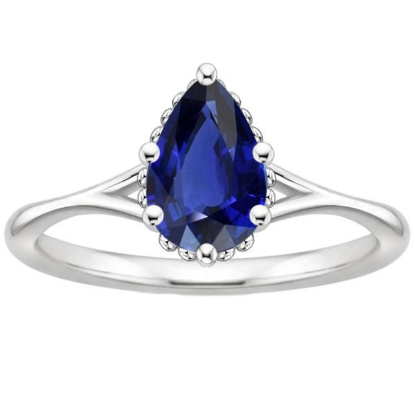 Solitaire Verlovingsring Gespleten Schacht Peer Blauwe Saffier 2,50 Karaat - harrychadent.nl