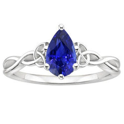 Solitaire Verlovingsring Peer Blauwe Saffier Vintage Stijl 3 Karaat