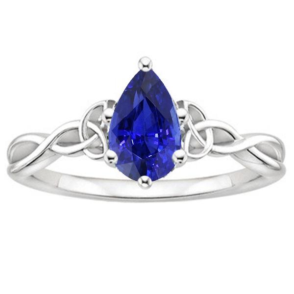 Solitaire Verlovingsring Peer Blauwe Saffier Vintage Stijl 3 Karaat - harrychadent.nl