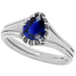 Solitaire Vintage stijl peer geslepen Ceylon saffier ring 2 karaat