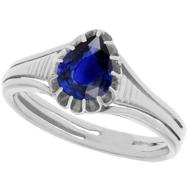 Solitaire Vintage stijl peer geslepen Ceylon saffier ring 2 karaat - harrychadent.nl