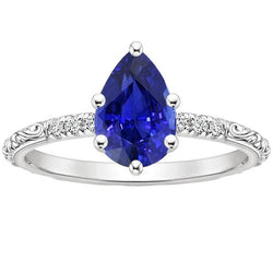 Solitaire accenten ring antieke stijl blauwe saffier en diamanten 4 karaat
