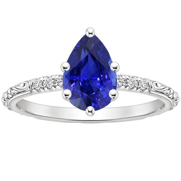 Solitaire accenten ring antieke stijl blauwe saffier en diamanten 4 karaat - harrychadent.nl