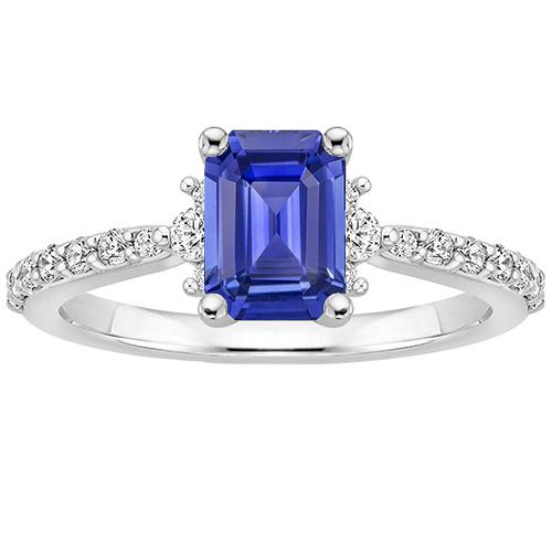 Solitaire accenten ring blauwe saffier & diamant 4 karaat smaragd geslepen - harrychadent.nl