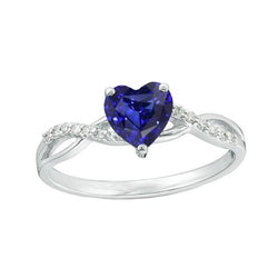Solitaire blauwe saffier ring & diamanten accenten 2 karaat gedraaide stijl
