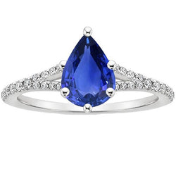 Solitaire blauwe saffier ring & diamanten accenten gespleten schacht 3,25 karaat