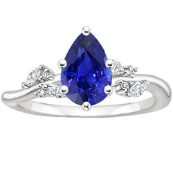 Solitaire blauwe saffier ring met diamanten accenten 3,50 karaat