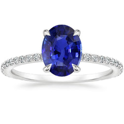 Solitaire blauwe saffier ring met diamanten accenten 3,75 karaat