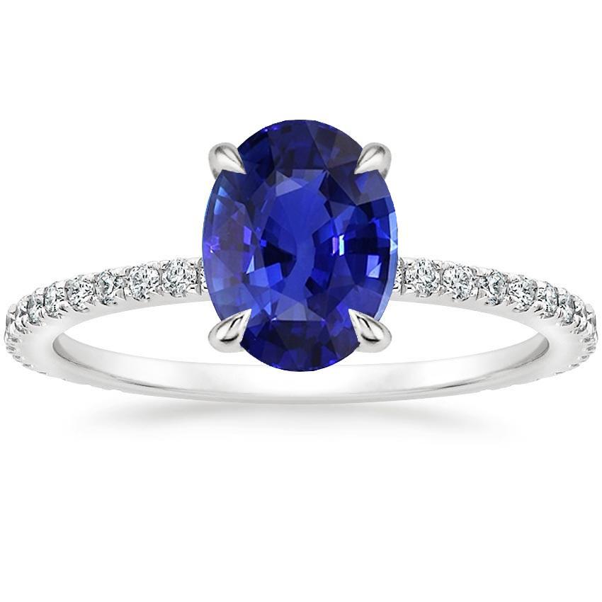 Solitaire blauwe saffier ring met diamanten accenten 3,75 karaat - harrychadent.nl