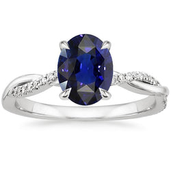 Solitaire blauwe saffier ring met diamanten accenten 4,50 karaat