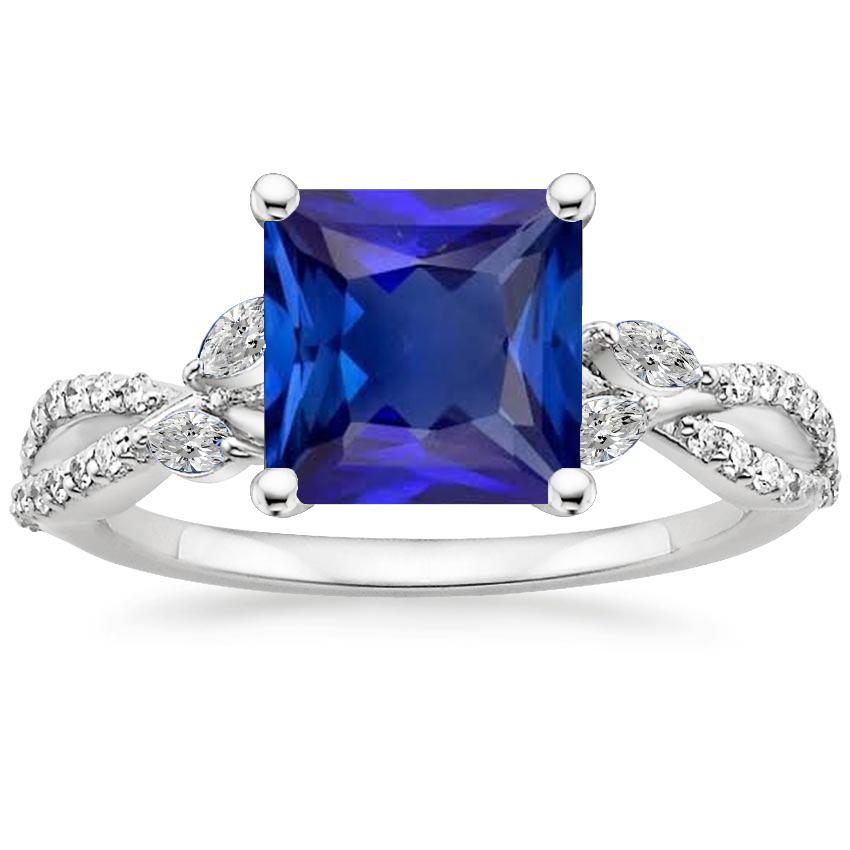 Solitaire blauwe saffier ring met markiezin & ronde accenten 6 karaat - harrychadent.nl