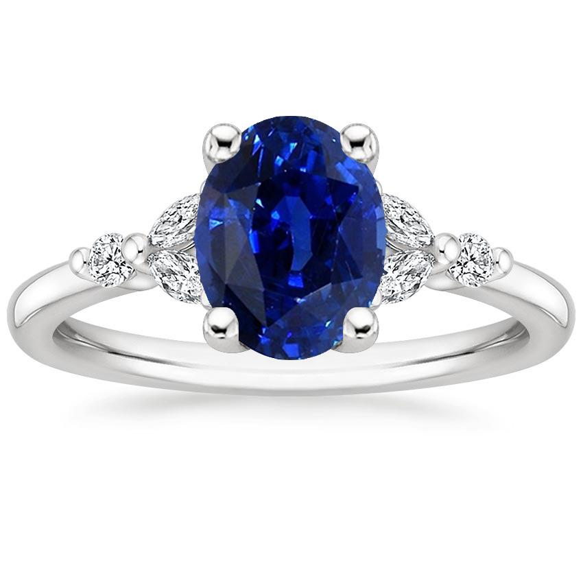 Solitaire blauwe saffier ring met ronde en markiezin diamant 3,75 karaat - harrychadent.nl