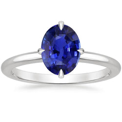 Solitaire blauwe saffier ring ovaal geslepen tandinstelling 3 karaat