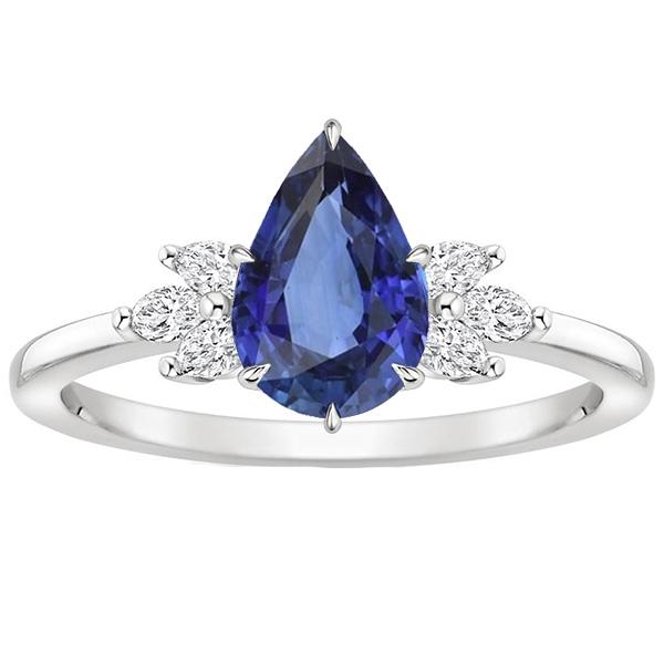 Solitaire blauwe saffier ring peer geslepen met diamanten accenten 5 karaat - harrychadent.nl