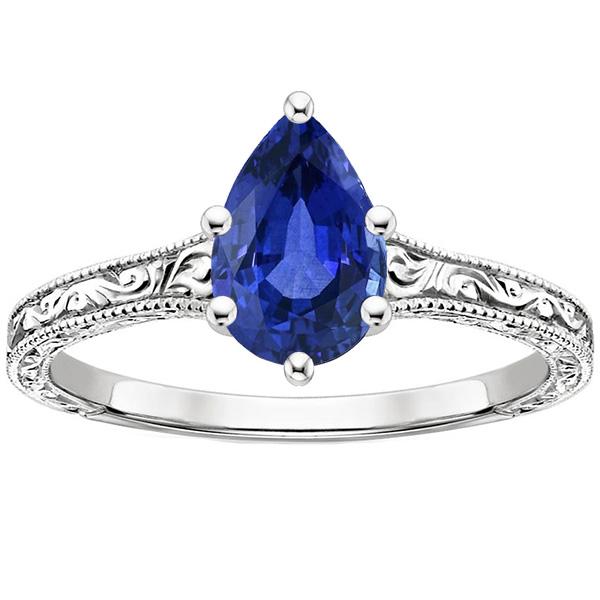 Solitaire blauwe saffier ring peer gesneden 4 karaat antieke stijl - harrychadent.nl