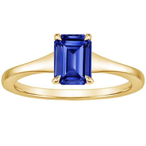 Solitaire blauwe saffier ring smaragd geslepen 3 karaat geel goud 14K - harrychadent.nl