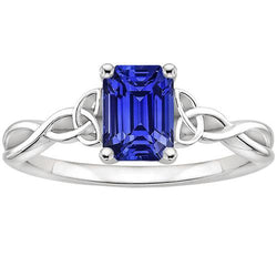 Solitaire blauwe saffier ring vintage stijl smaragd geslepen 3,50 karaat