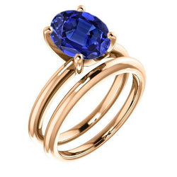 Solitaire blauwe saffier trouwring set en bijpassende band 2,50 karaat