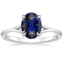 Solitaire blauwe saffier verlovingsring 2,5 karaat gespleten schacht