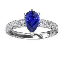 Solitaire blauwe saffier verlovingsring met diamanten accenten 4 karaat
