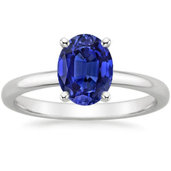 Solitaire blauwe saffier verlovingsring ovaal geslepen 3,50 karaat