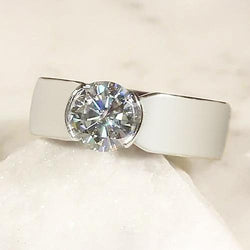 Solitaire diamanten ring met halve omlijsting 1,50 karaat witgoud voor heren