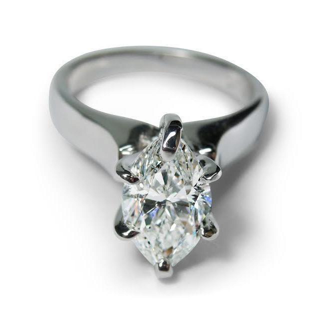 Solitaire diamanten ring wit goud 14K 2 karaat markiezin geslepen - harrychadent.nl