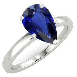 Solitaire diepblauwe saffier ring wit goud 14K peer geslepen 3 karaat