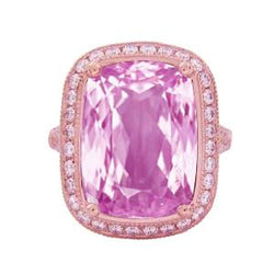 Solitaire met accenten 25,90 ct. Kunziet en diamanten ring rosé goud