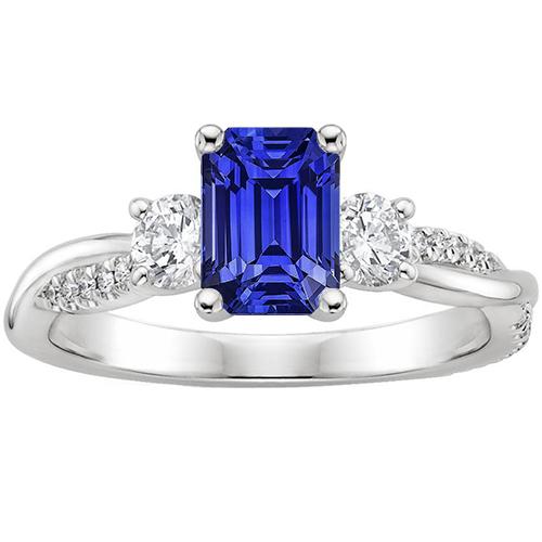 Solitaire met accenten 3 stenen ring blauwe saffier 4,25 karaat - harrychadent.nl