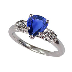 Solitaire met accenten Blauwe saffierring Milgrain Shank 1,75 karaat