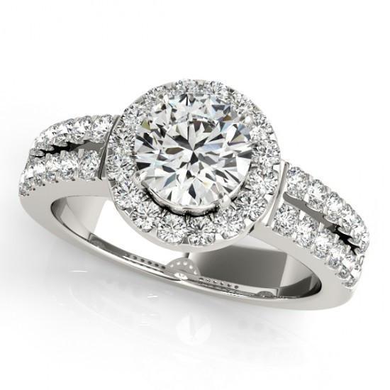 Solitaire met accenten Halo Ring 1,50 karaat ronde diamanten wit goud 14K - harrychadent.nl
