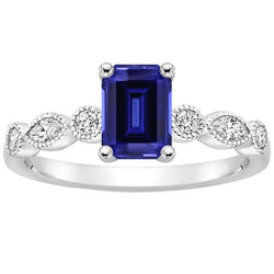 Solitaire met accenten Ring Emerald Blue Sapphire & diamant 4 karaat