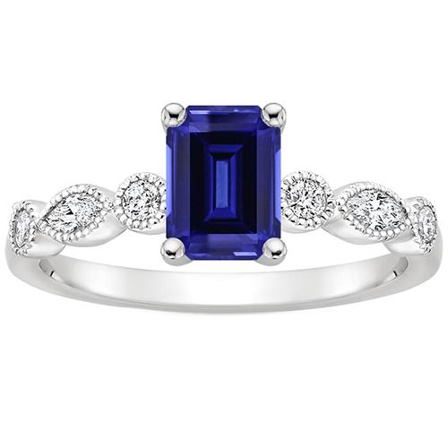 Solitaire met accenten Ring Emerald Blue Sapphire & diamant 4 karaat - harrychadent.nl