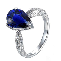 Solitaire met accenten Ring Milgrain Shank blauwe saffier 3,50 karaat