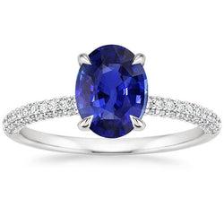Solitaire met accenten Ring Ovale blauwe saffier en diamanten 5,25 karaat