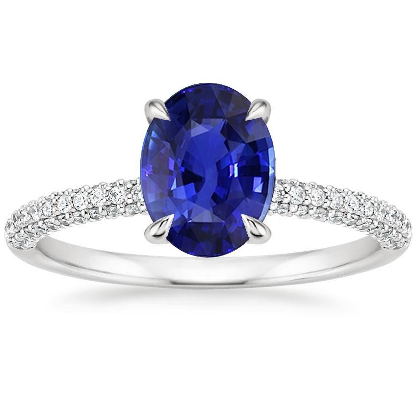 Solitaire met accenten Ring Ovale blauwe saffier en diamanten 5,25 karaat - harrychadent.nl