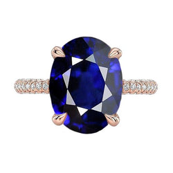 Solitaire met accenten Ring Ovale blauwe saffier en diamanten 5,50 karaat