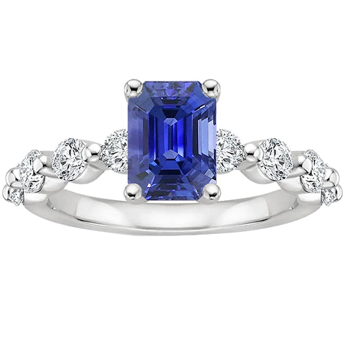 Solitaire met accenten Ring Smaragd Ceylon Saffier & Diamant 4.25 Ct