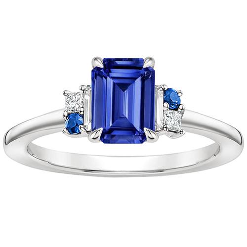 Solitaire met accenten Ring blauwe saffieren en diamanten 3 karaat - harrychadent.nl