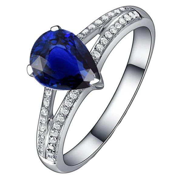 Solitaire met accenten Ring dubbele schacht blauwe saffier 3,25 karaat - harrychadent.nl