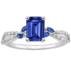 Solitaire met accenten Ring smaragd en markiezin blauwe saffieren 4 karaat