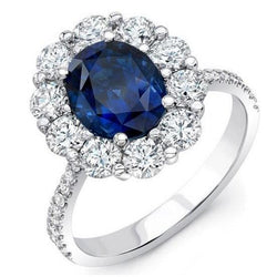 Solitaire met accenten Sri Lanka saffier diamanten 4.75 ct. Ring WG 14K