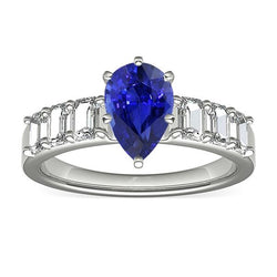 Solitaire met smaragdgroene diamantaccenten Ring blauwe saffier 2,50 karaat
