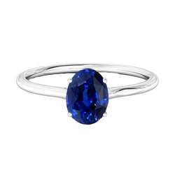 Solitaire ovale diepblauwe saffierring 2 karaat witgoud