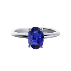 Solitaire ovale edelsteen ringtand set natuurlijke blauwe saffier 1 karaat