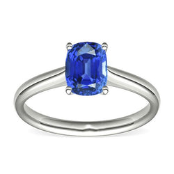 Solitaire ovale natuurlijke blauwe saffier ring 2 karaat 14K witgoud
