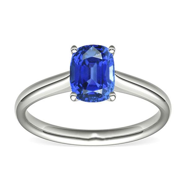 Solitaire ovale natuurlijke blauwe saffier ring 2 karaat 14K witgoud - harrychadent.nl