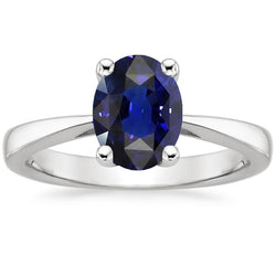 Solitaire ovale ring blauwe saffier wit goud 14K 3 karaat