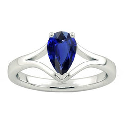 Solitaire peer blauwe saffier ring gespleten schacht 2,50 karaat